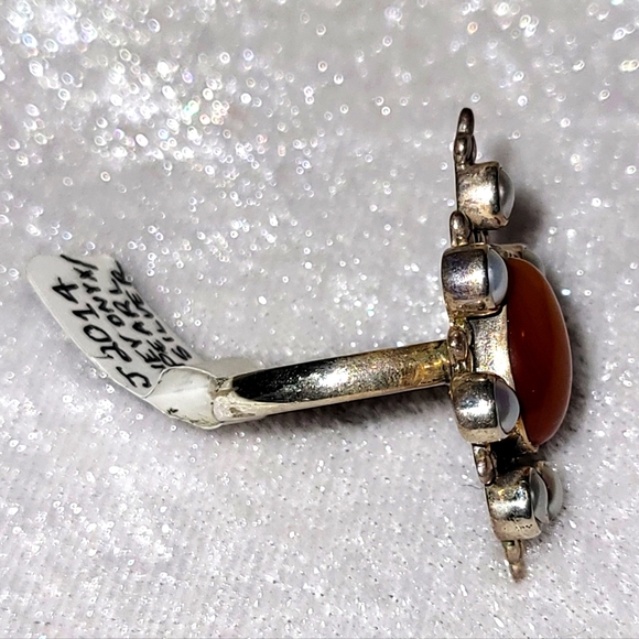 Elegant .925 Sterling Silver Honey Onyx / Pearl Ring New - Picture 3 of 3